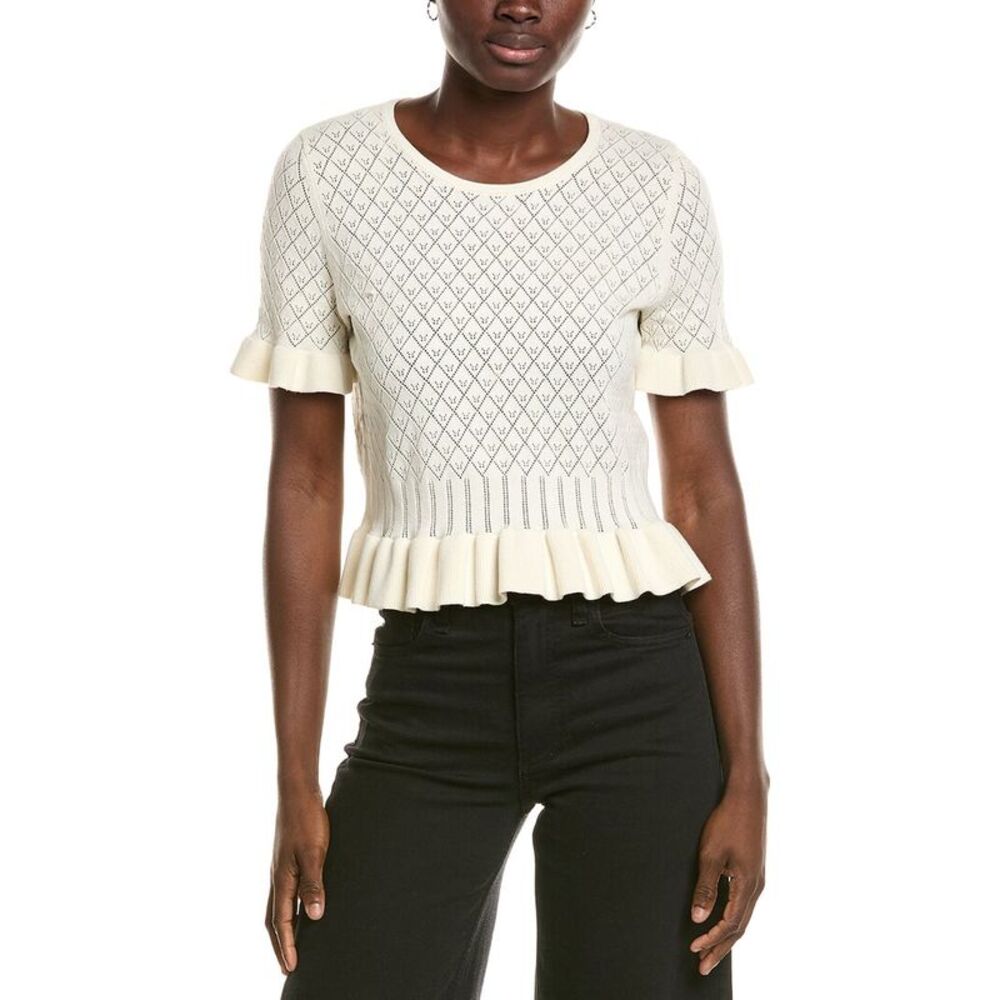 Cece Womens Pointelle Sweater, White
